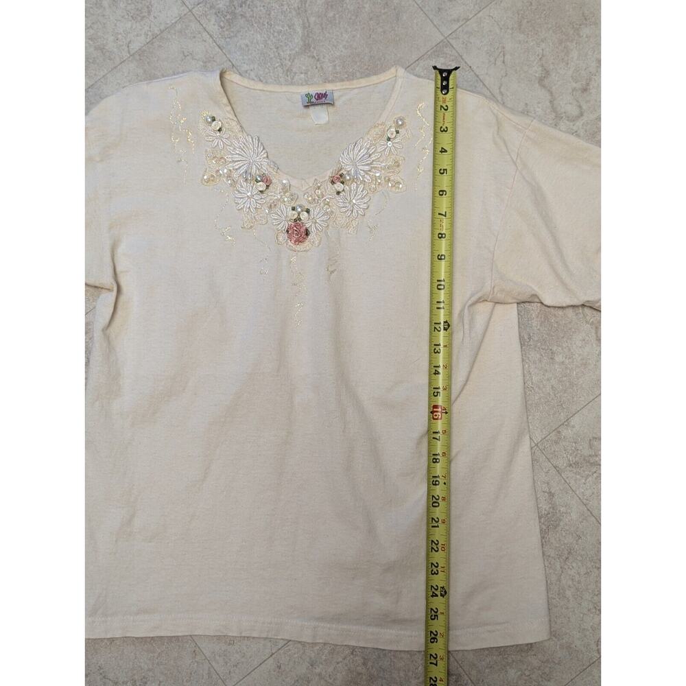 Vintage Cactus Ivory Shirt Vest Set Womens L Pearls Beads Embroidered Sequins - Picture 11 of 15